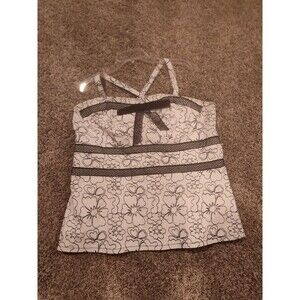 Tripp Daang Goodman Size 3 Zip Up White Black Floral Embroidery Top Y2K Goth